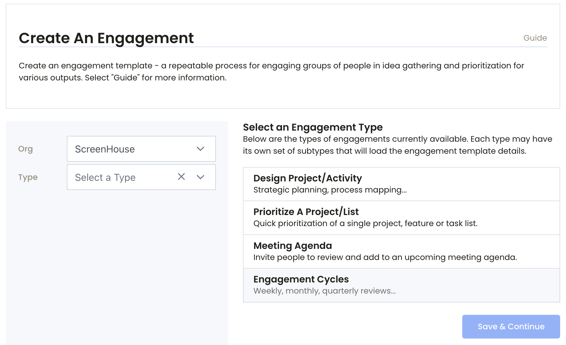 Select Engagement Process Type
